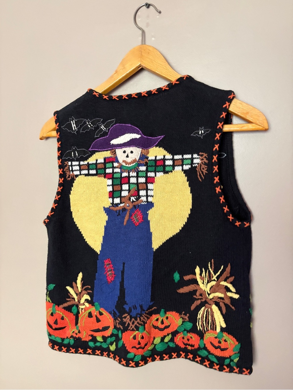 Designers Originals Studio Boo! Halloween sweater vest zip PS scarecrow granny
